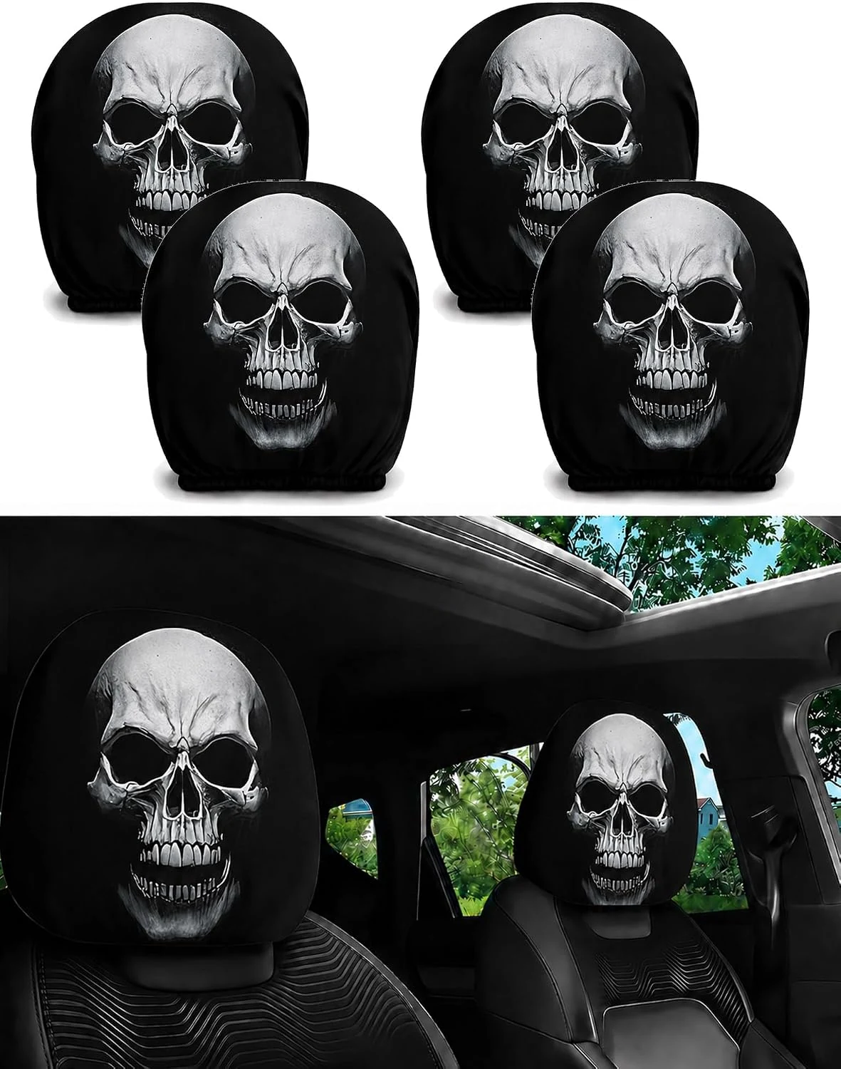 Ghost Face Car Headrest Covers - Style J 4PC option image