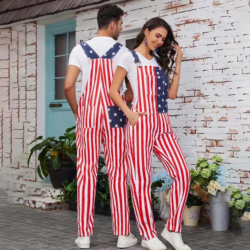 4th of July American Flag Overalls for Mens Womens