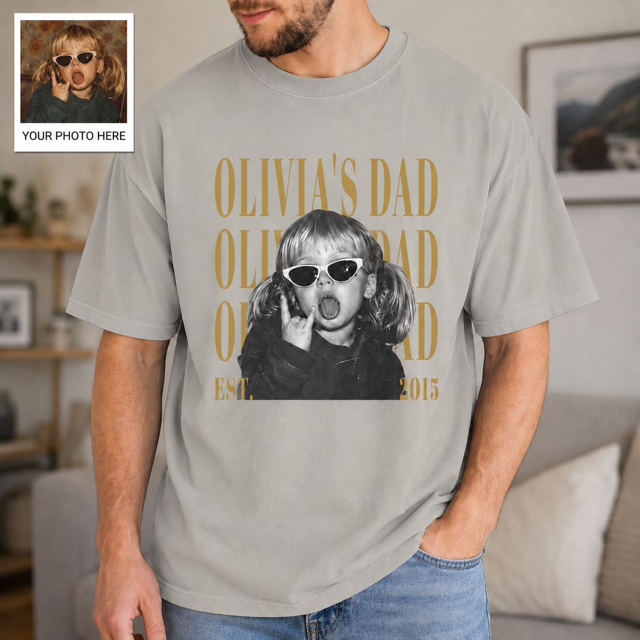 Custom “Best Dad Ever” Vintage T-Shirt With Kids Photo