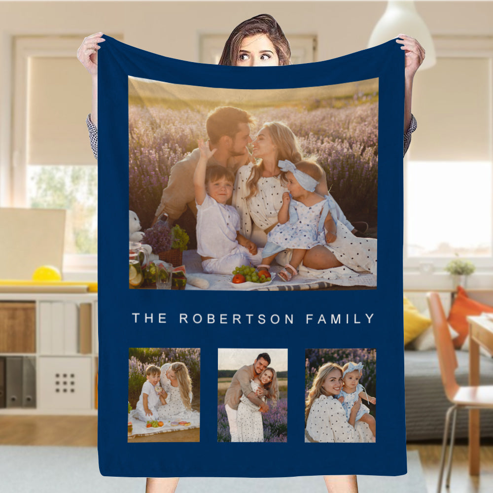 Custom 4 Photos&Text Fleece Blankets Gift For Family