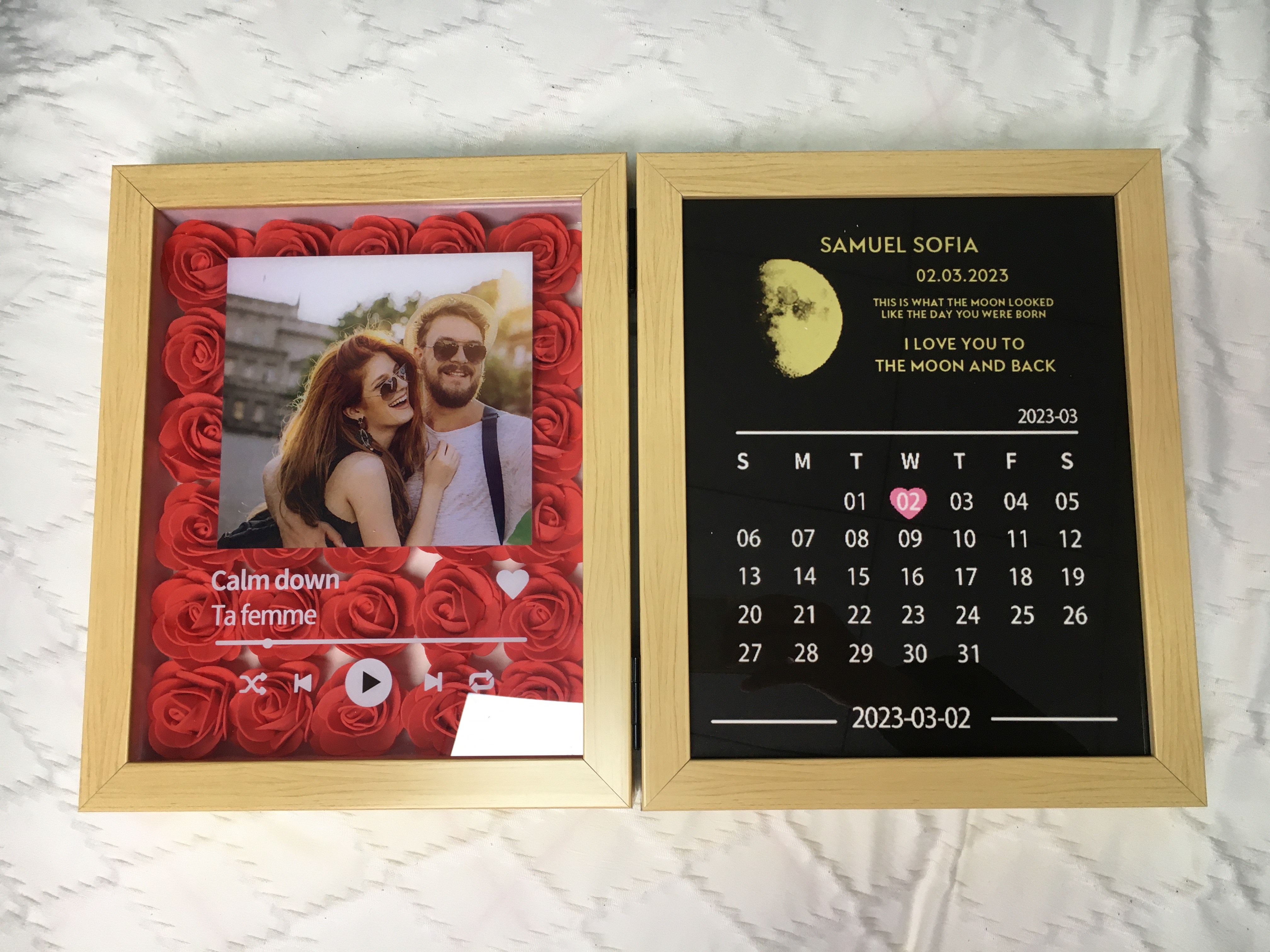 (Square With Song) Custom Flowers Frame with REAL MOON PHASE Anniversary Calendar