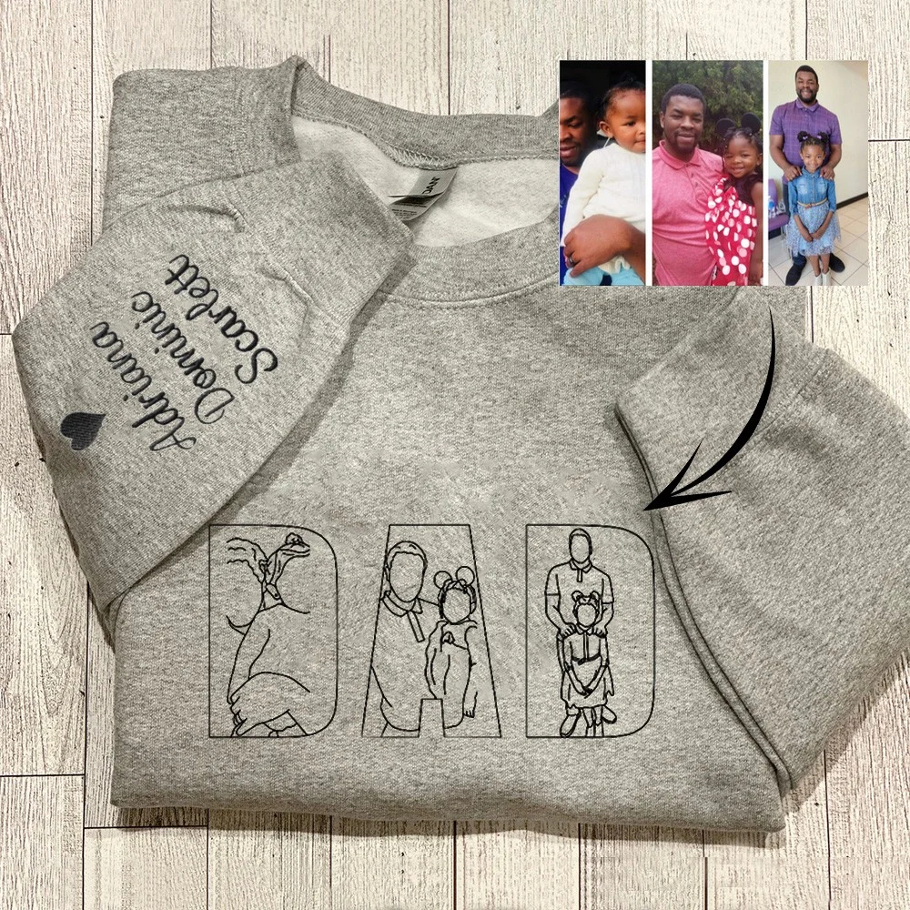 🔥 Hot Sale! Embroidered Hoodie for Father's Day- Customize with 'DAD' or 'MOM' - Personalized Sweatshirt with Custom Photo 