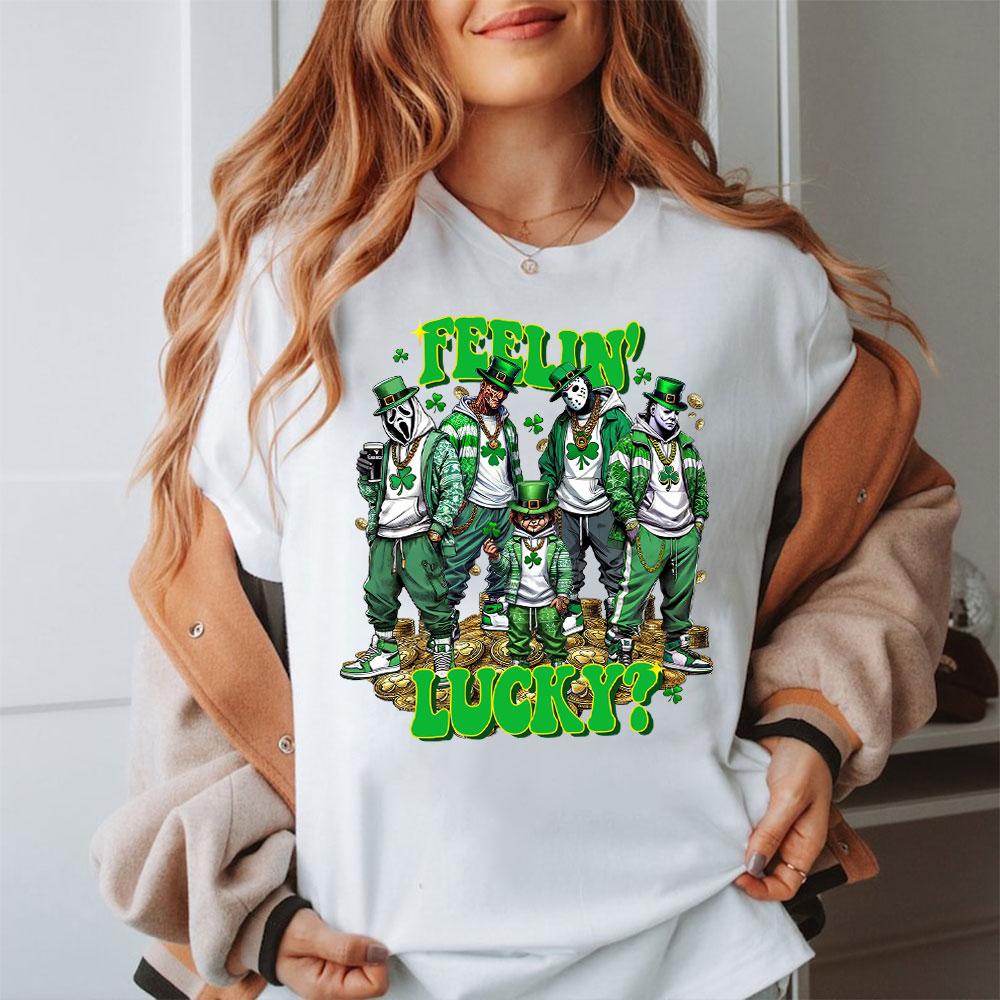 St. Patrick Day Horror Crew Shirt, Feelin Lucky Horror Shirt