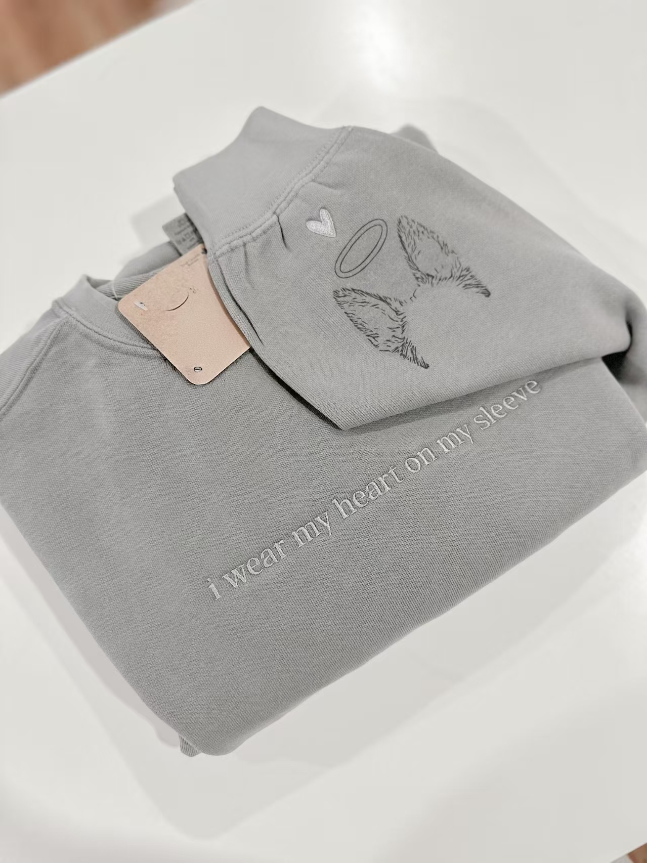 Custom Pet Embroidery Sweatshirt - Personalized Pet Portrait Sleeve Sweatshirt with “I Wear My Heart on My Sleeve”