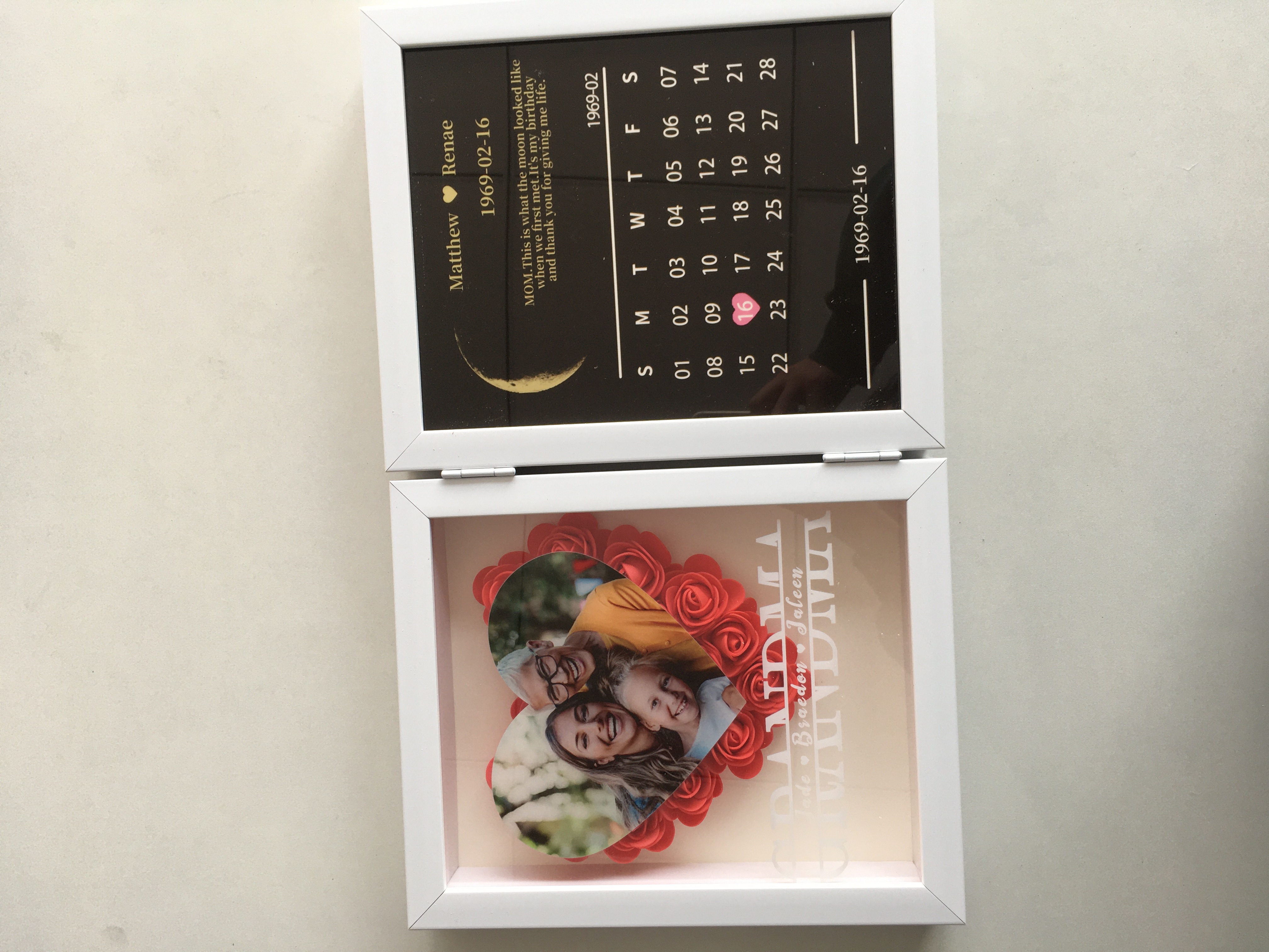 (Grandma Photo With Name) Custom flower frame with REAL MOON PHASE Anniversary Calendar