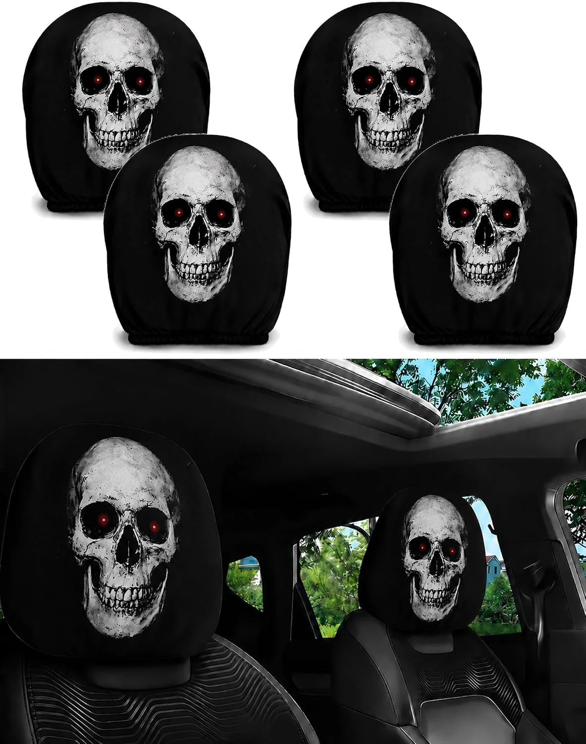Ghost Face Car Headrest Covers - Style I 4PC option image