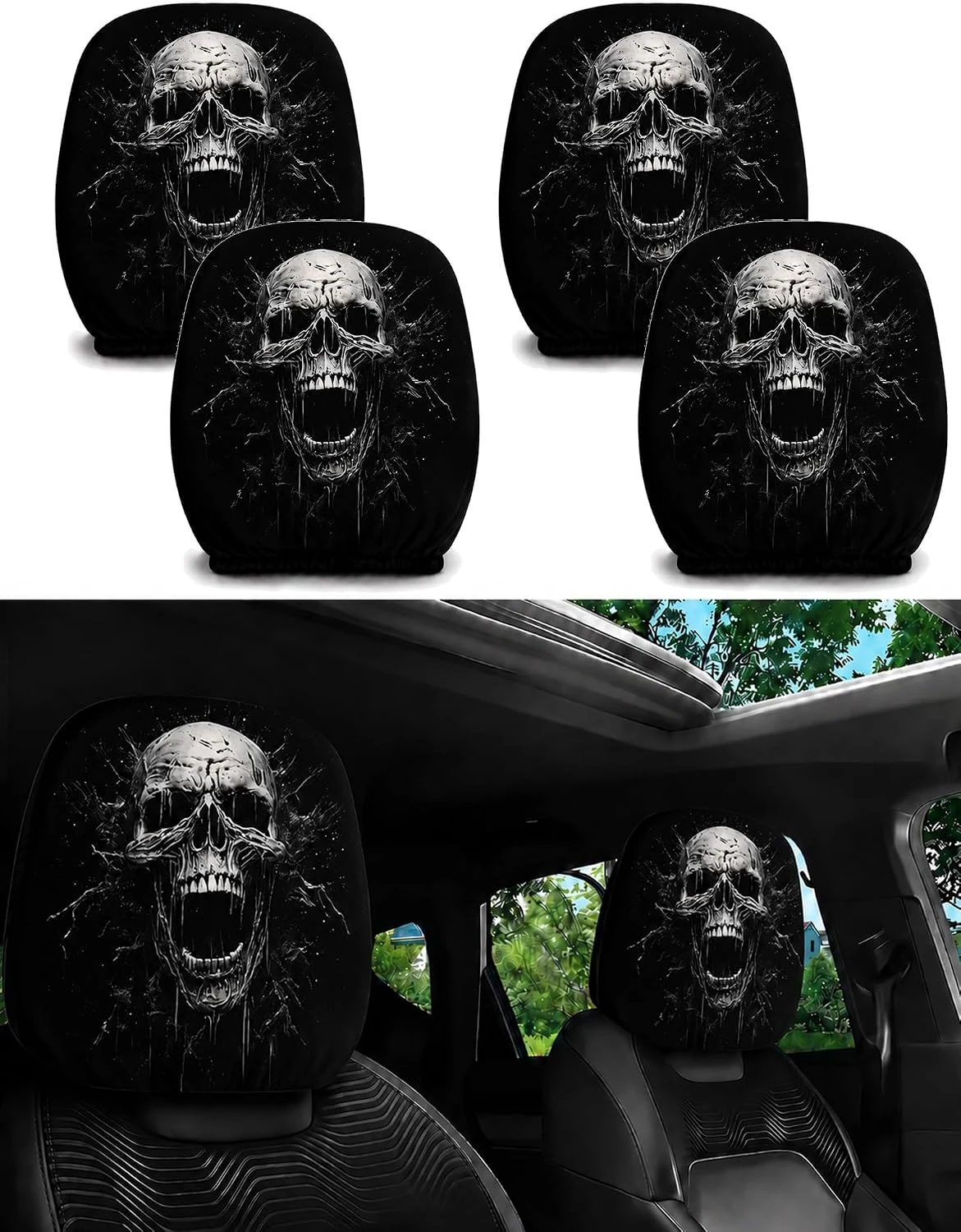 Ghost Face Car Headrest Covers - Style F 4PC option image