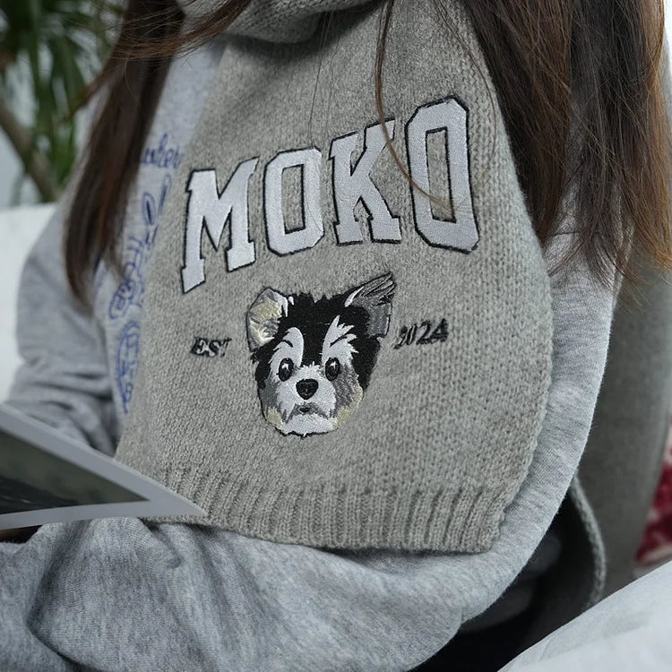 Custom Embroidered Any Pet Portrait EST Woven Scarf With Pet Face and Name Christmas Gift for Pet Lovers