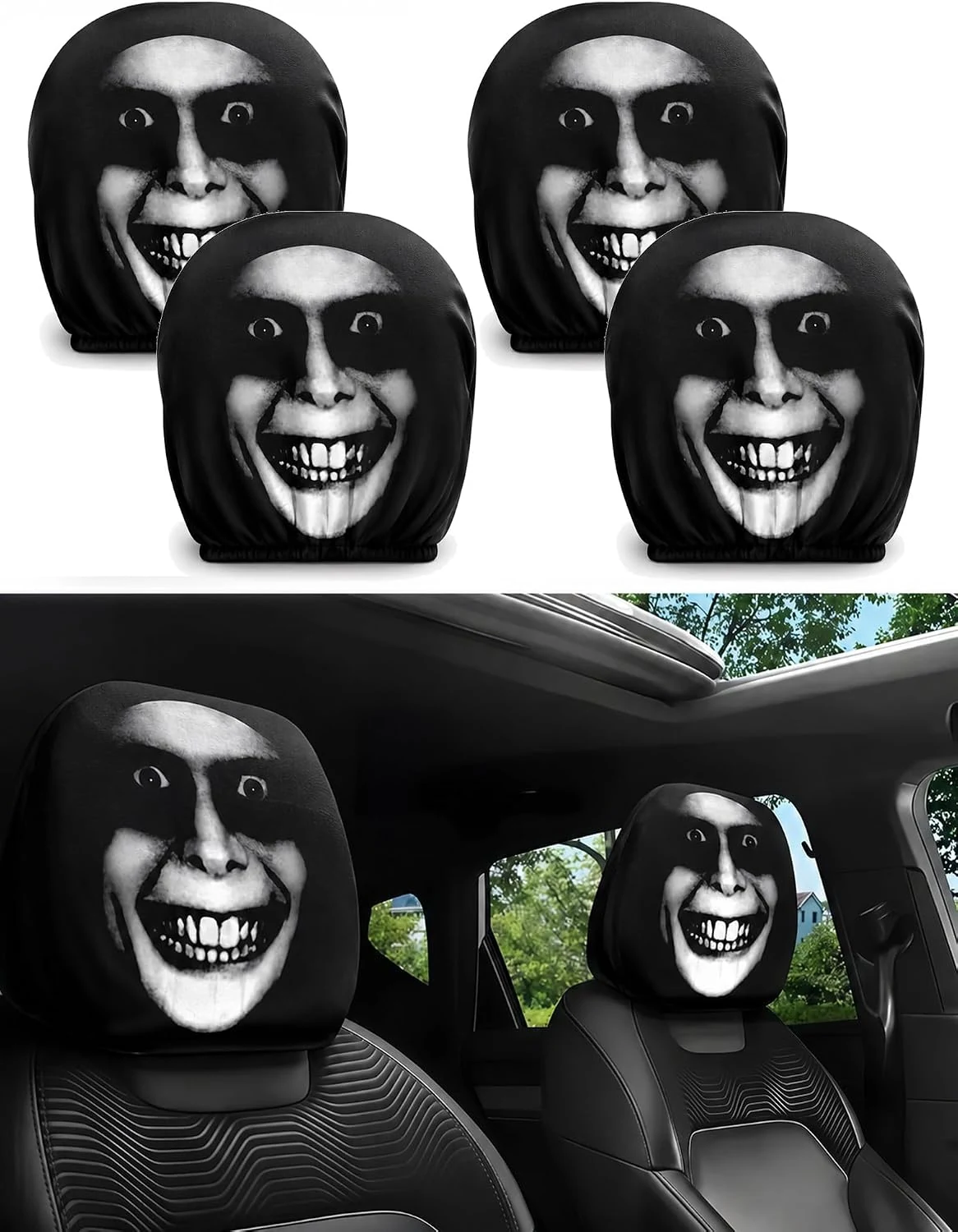 Ghost Face Car Headrest Covers - Style A 4PC option image