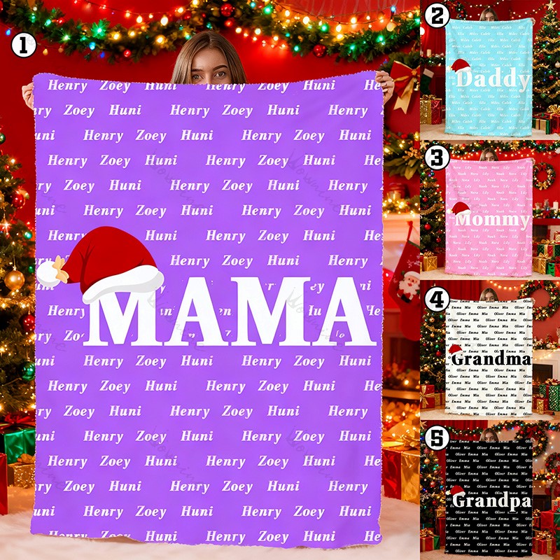 Custom MAMA Christmas Blanket with Your Family Names