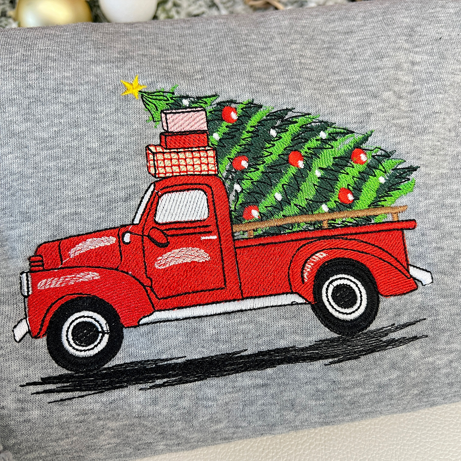 Merry Christmas Car Sweatshirt, Merry Christmas Embroidered  Sweatshirt, Christmas Party Gift, Holiday Sweater