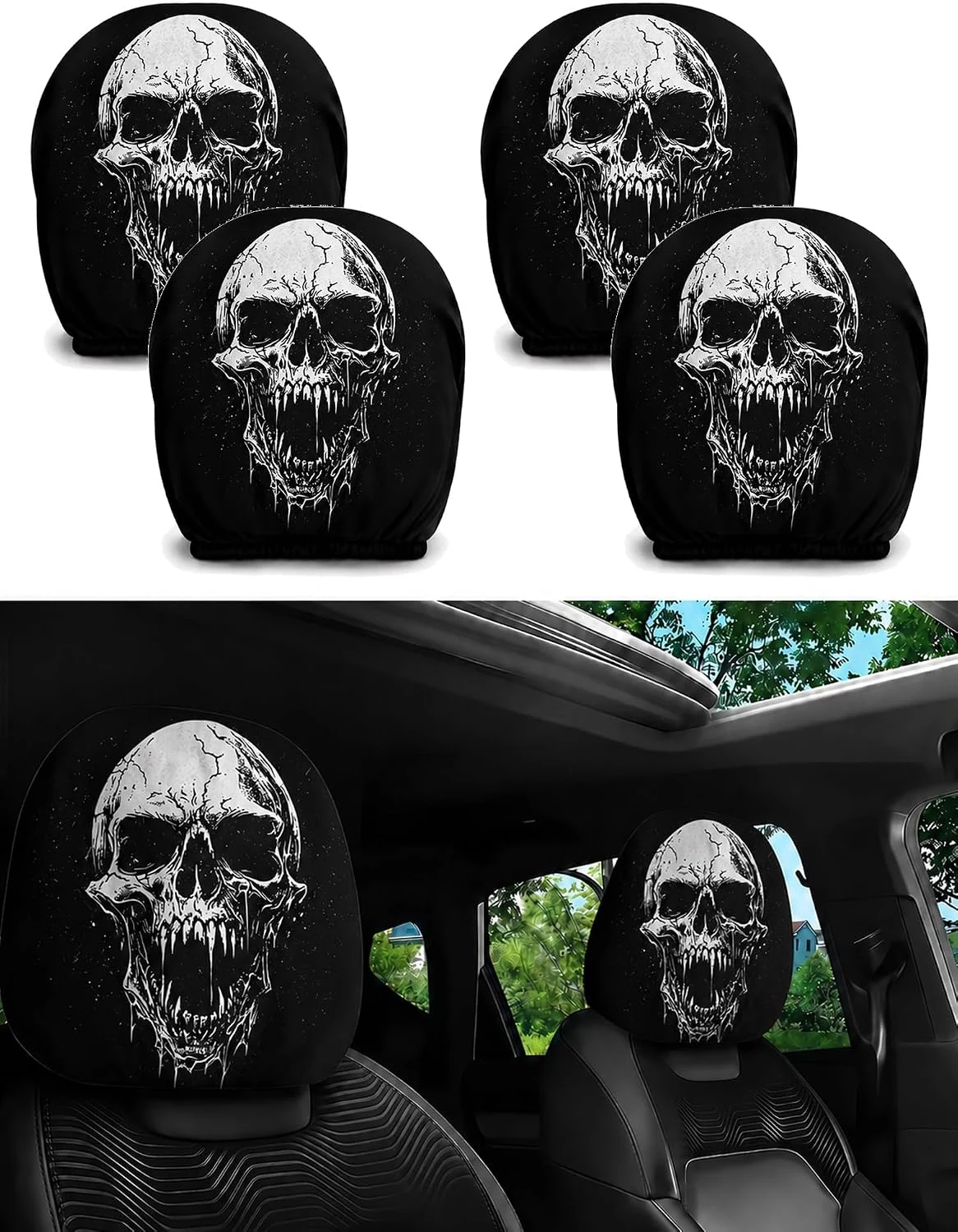 Ghost Face Car Headrest Covers - Style D 4PC option image