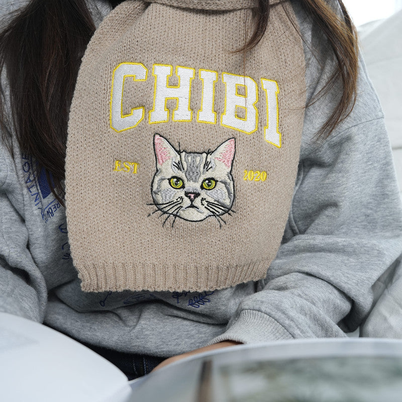 Custom Embroidered Any Pet Portrait EST Woven Scarf With Pet Face and Name Christmas Gift for Pet Lovers