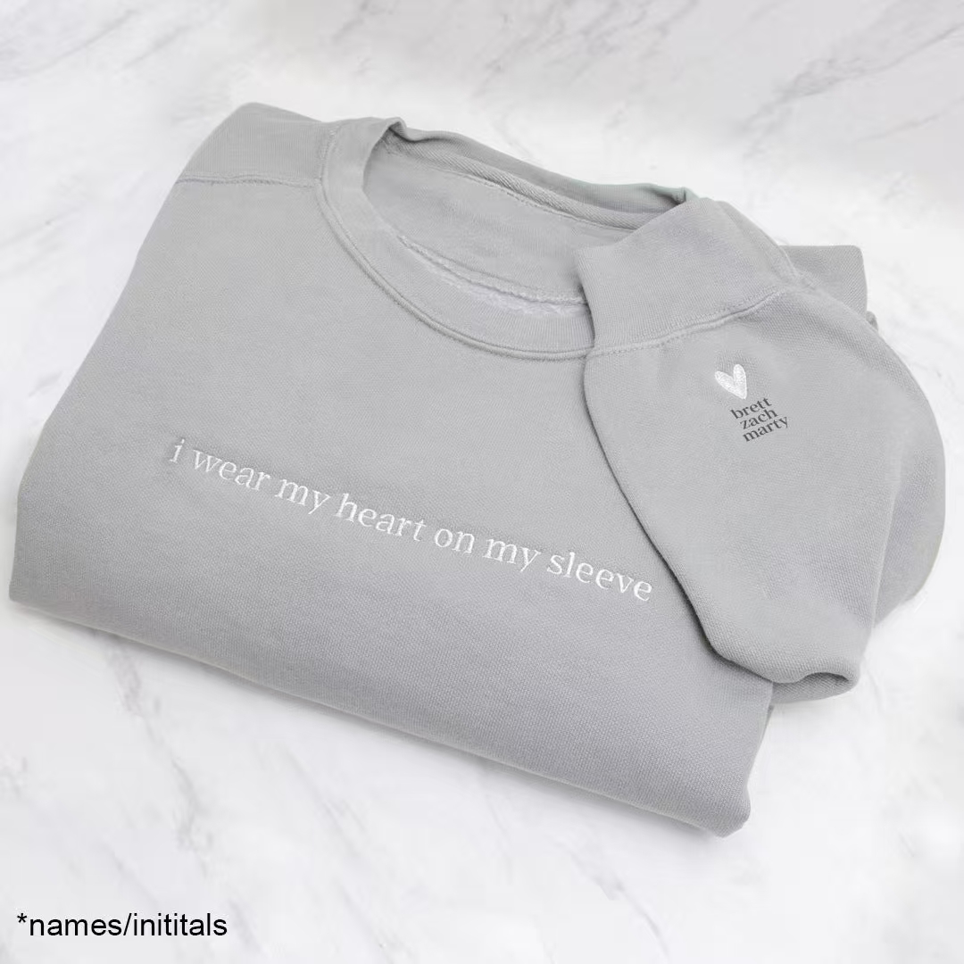 Custom Pet Embroidery Sweatshirt - Personalized Pet Portrait Sleeve Sweatshirt with “I Wear My Heart on My Sleeve”