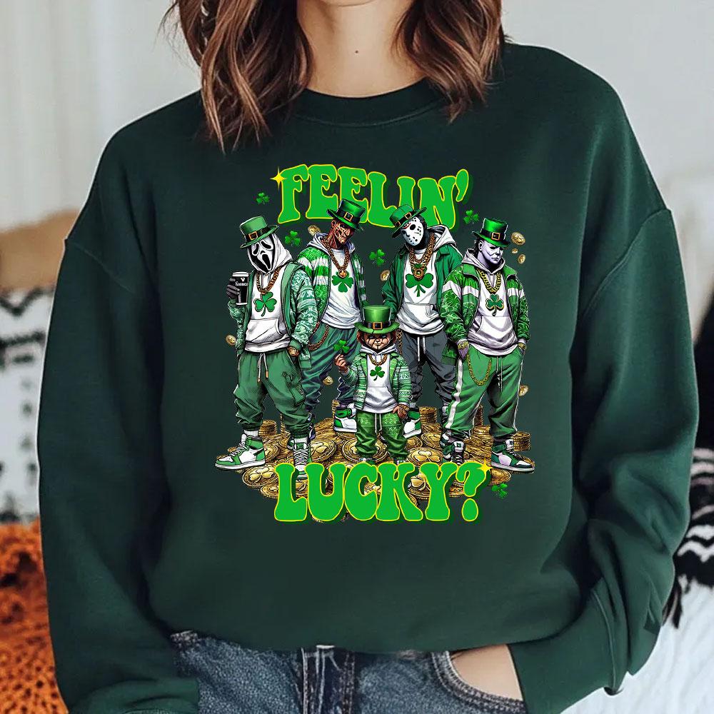 St. Patrick Day Horror Crew Shirt, Feelin Lucky Horror Shirt