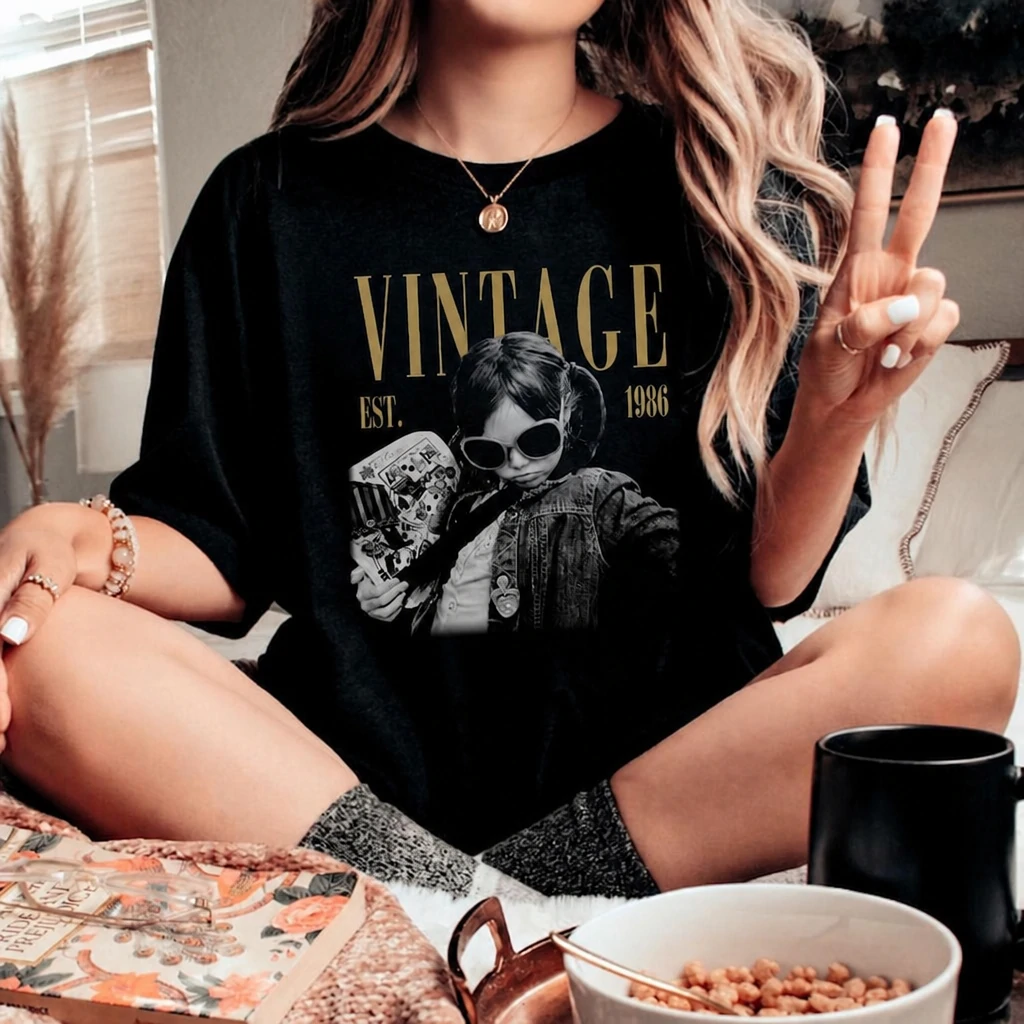Personalised Vintage Photo And Year Birthday Shirt