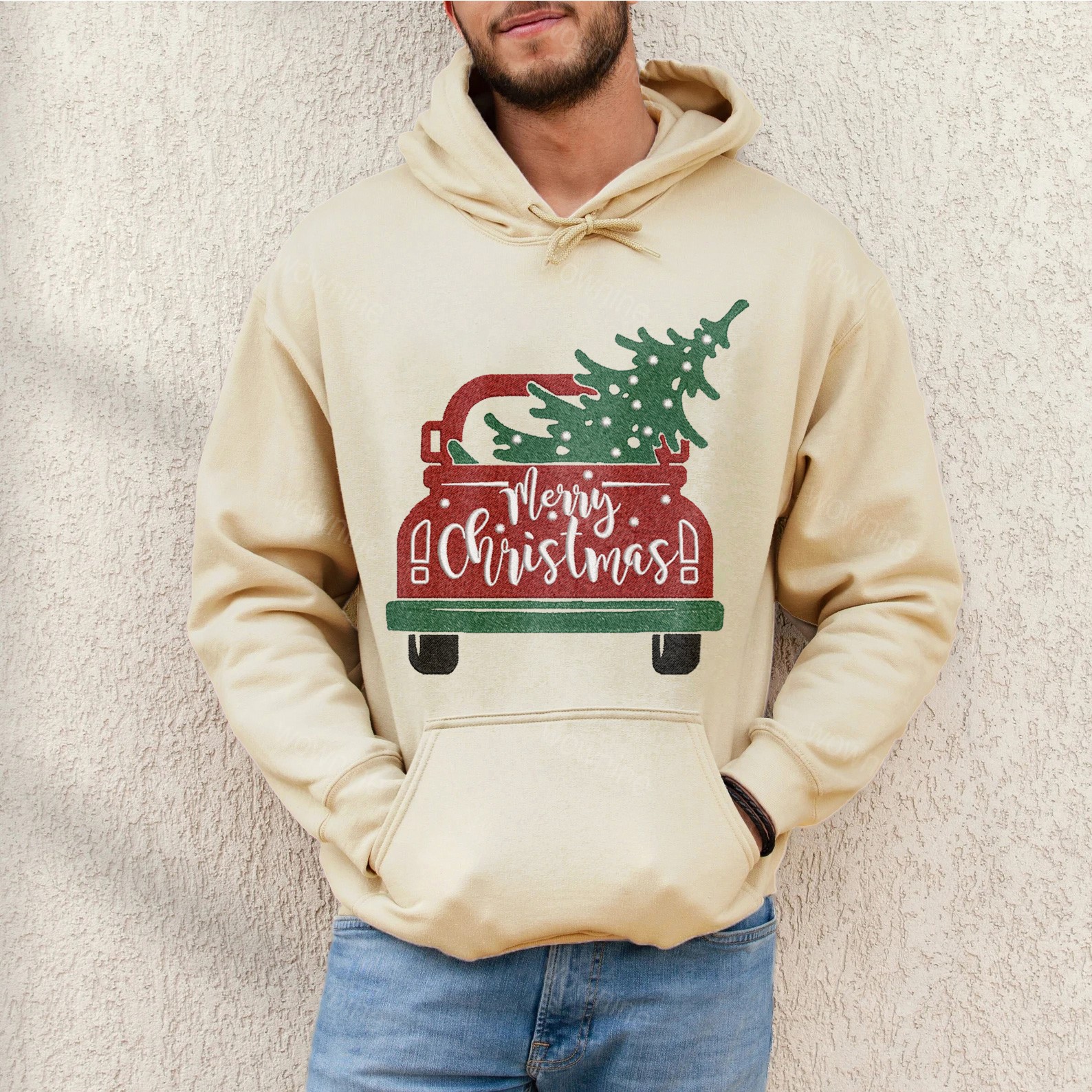 Merry Christmas Car Embroidered Sweatshirt, Merry Christmas Sweatshirt, Christmas Party Gift, Holiday Sweater