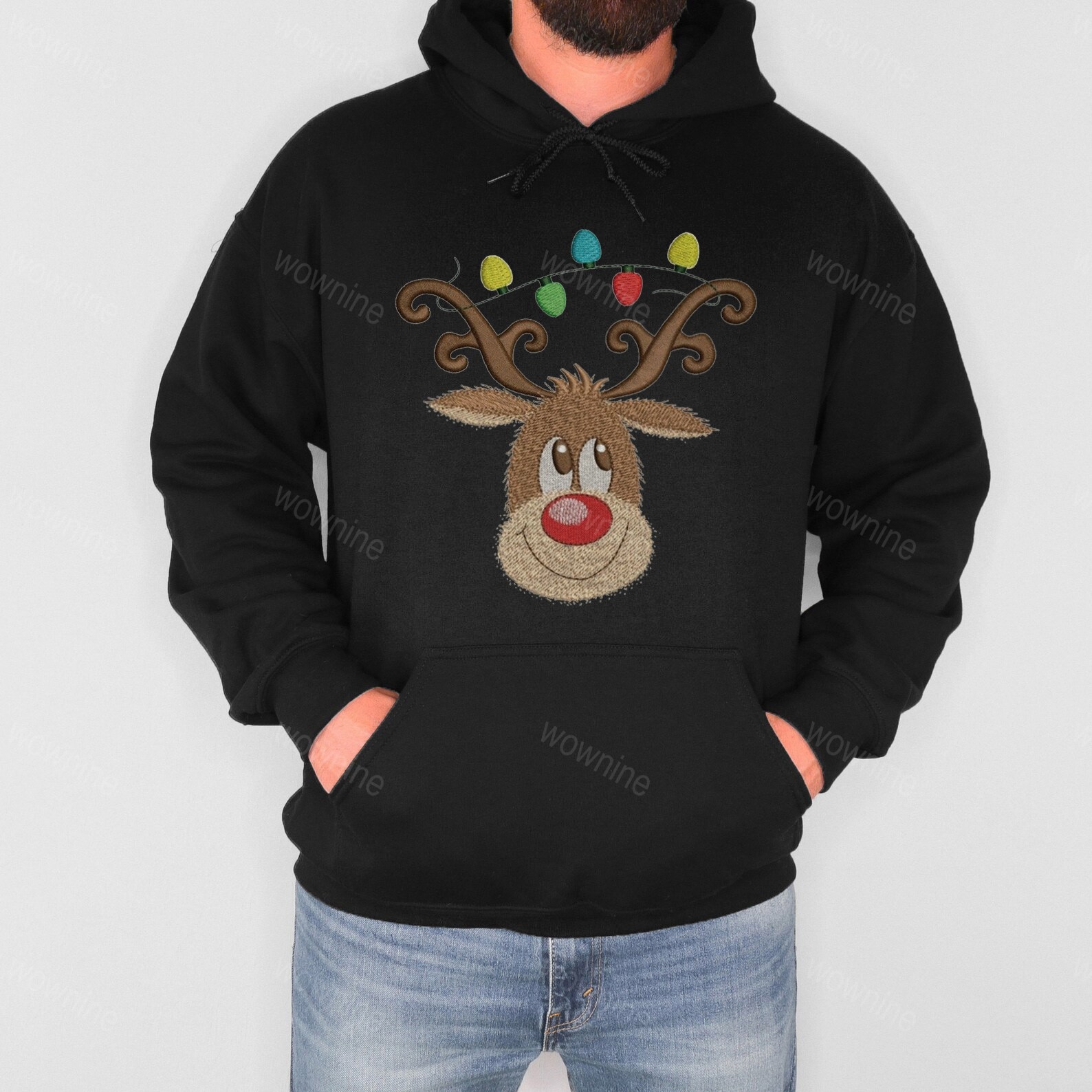 Christmas Deer Embroidered Sweatshirt, Cozy Holiday Reindeer Shirt, Festive Christmas T-Shirt for Winter Season