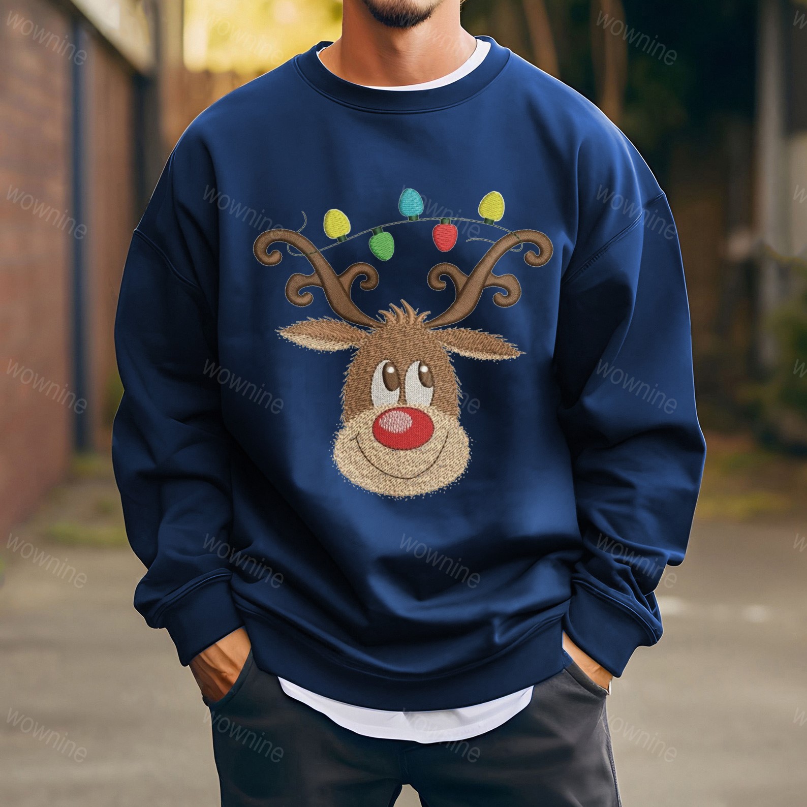 Christmas Deer Embroidered Sweatshirt, Cozy Holiday Reindeer Shirt, Festive Christmas T-Shirt for Winter Season