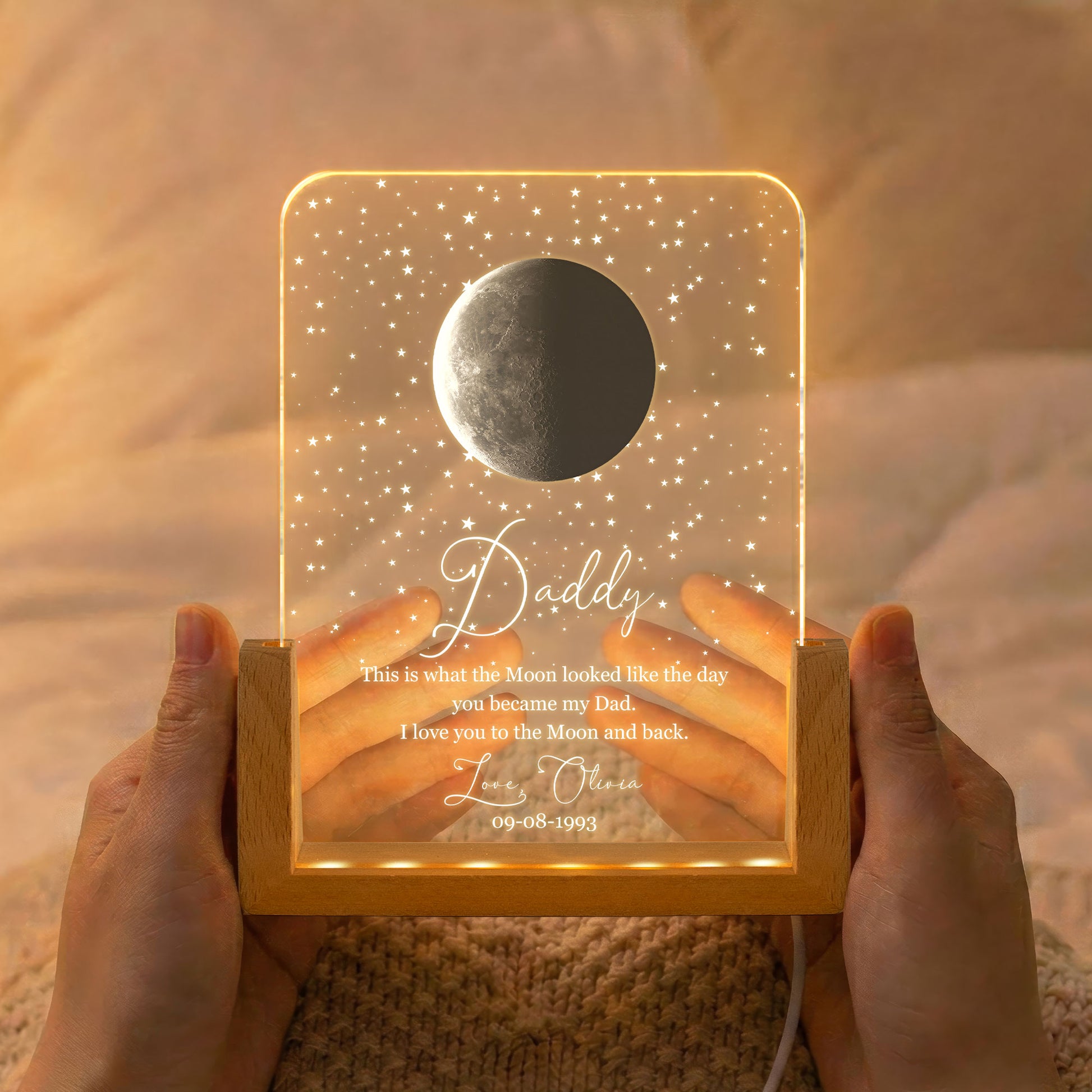 Personalized DADDY Moon Phase Night U LED Light