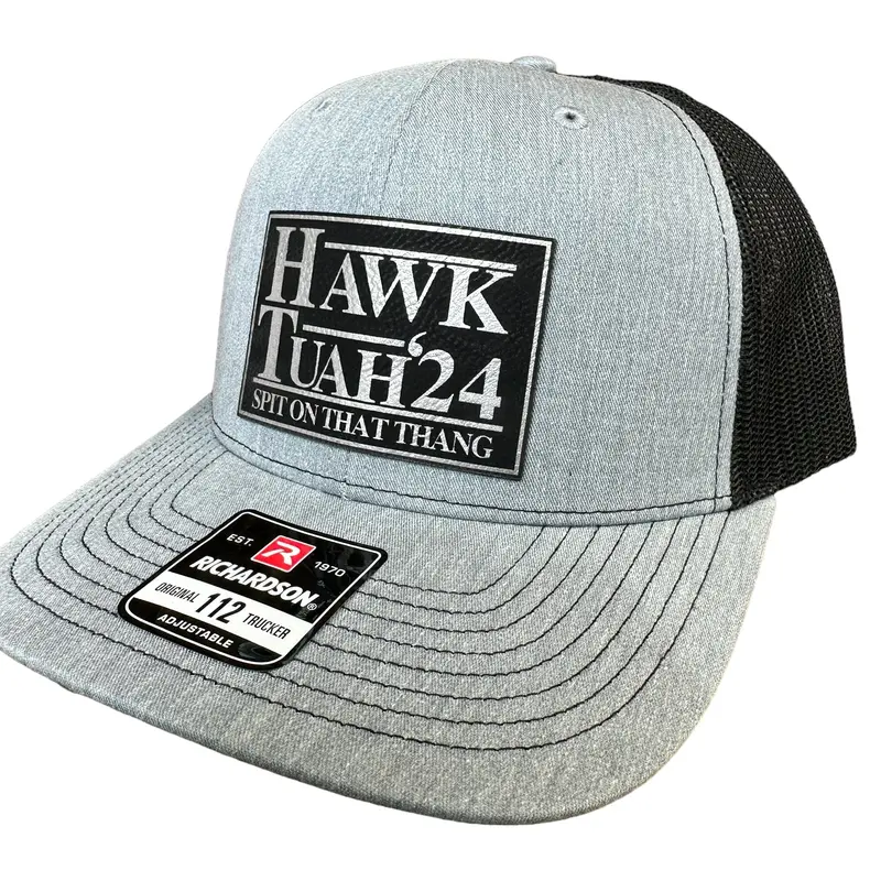 Hawk Tuah Spit on That Thang 2024 Trucker Hat Premium Leatherette Patch on Richardson 112 Trucker Hat Funny Hat GenX Hat Adult Hat Best Selling Hat