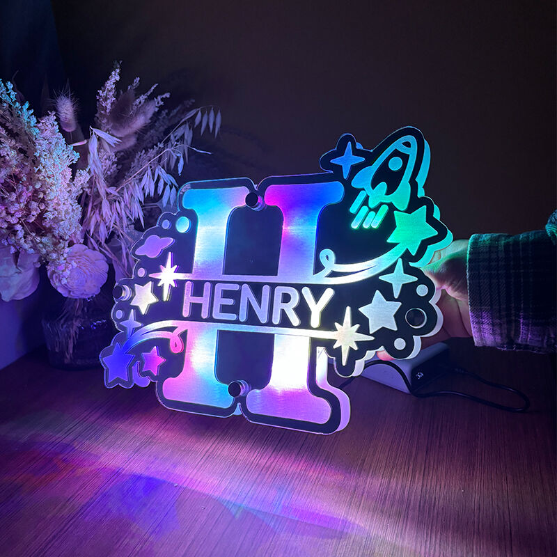 Personalized Mirror Lamp With Customized Name, Cool Christmas Gift For Family