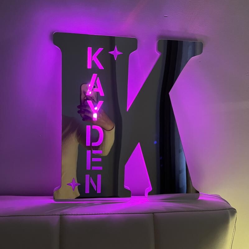 Personalized Led Mirror Light Custom Initials Cool Gift For Men
