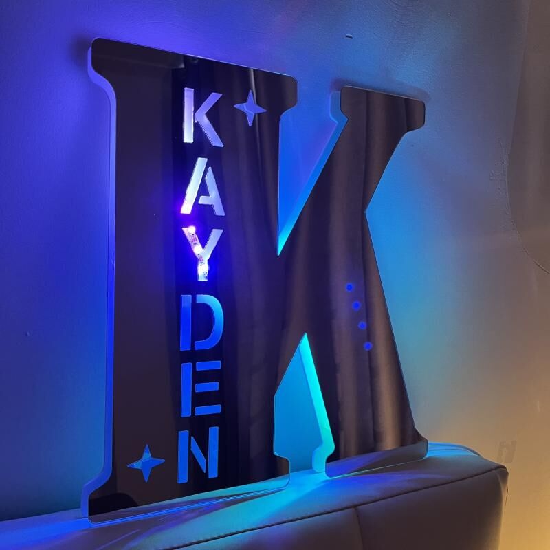 Personalized Led Mirror Light Custom Initials Cool Gift For Men