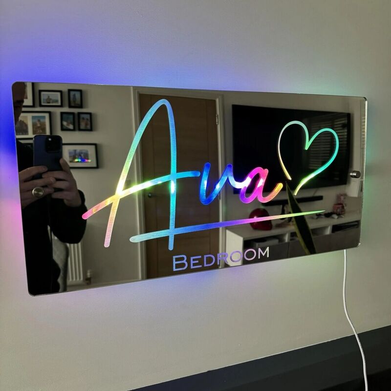 Personalized Mirror Lamp With Name And Love Pattern Simple Gift For Family