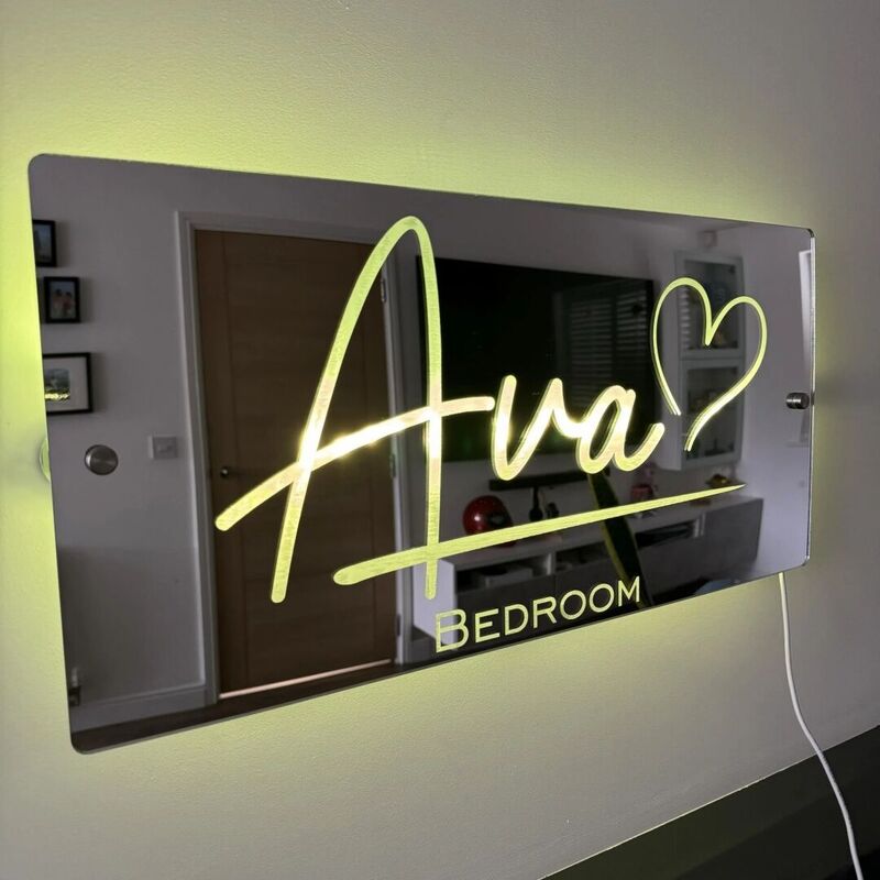Personalized Mirror Lamp With Name And Love Pattern Simple Gift For Family