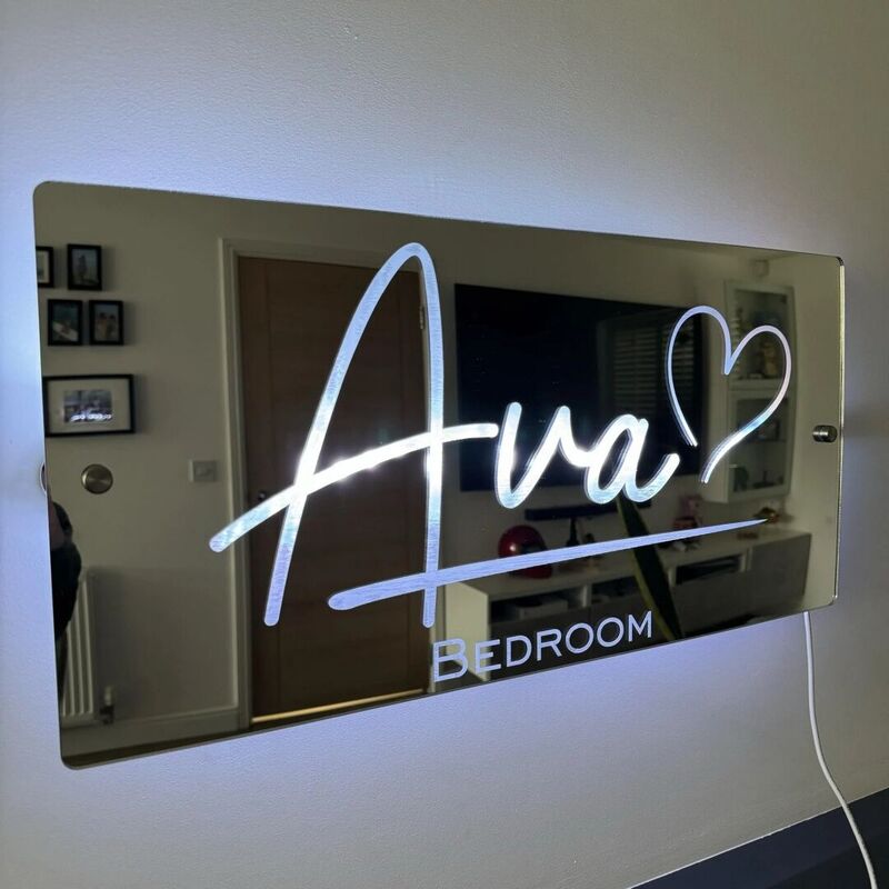 Personalized Mirror Lamp With Name And Love Pattern Simple Gift For Family