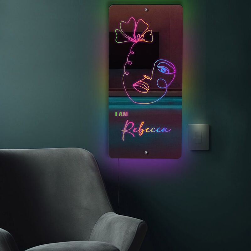 Personalized Mirror Light With Simple Drawing Romantic Gift For Girls