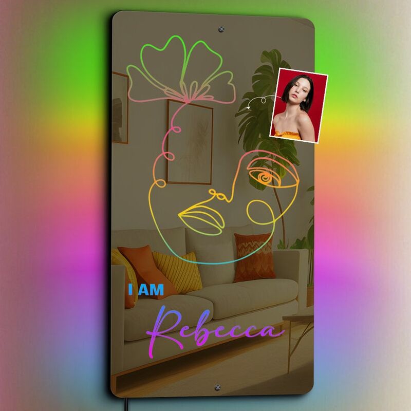 Personalized Mirror Light With Simple Drawing Romantic Gift For Girls