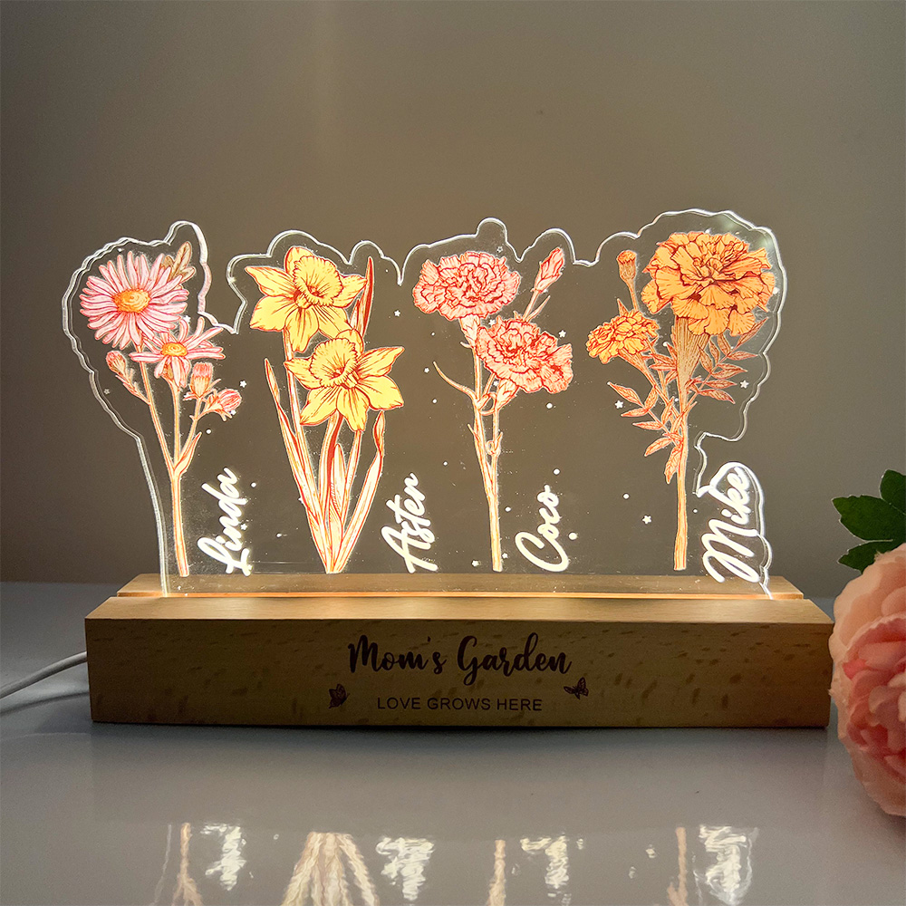 50%OFF⭐️Custom Birth Month Flower Shape & Names LED Night Light