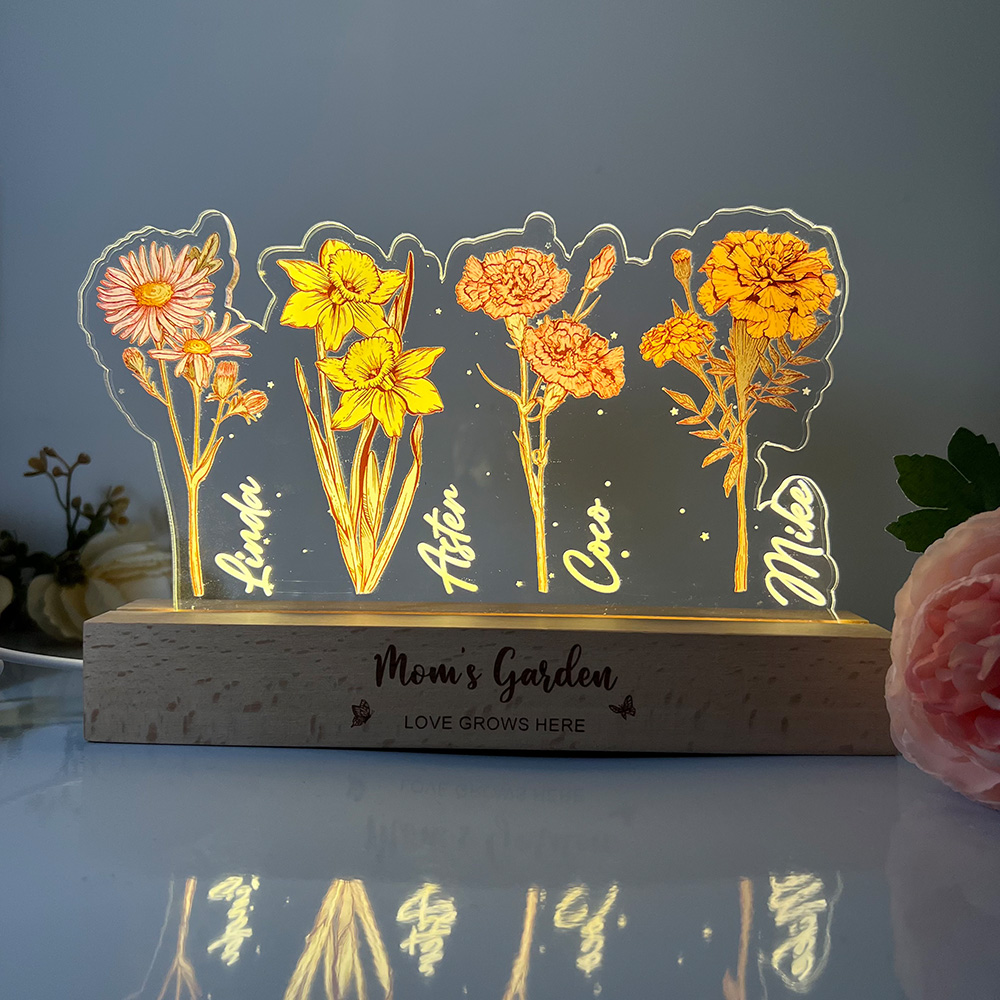 50%OFF⭐️Custom Birth Month Flower Shape & Names LED Night Light