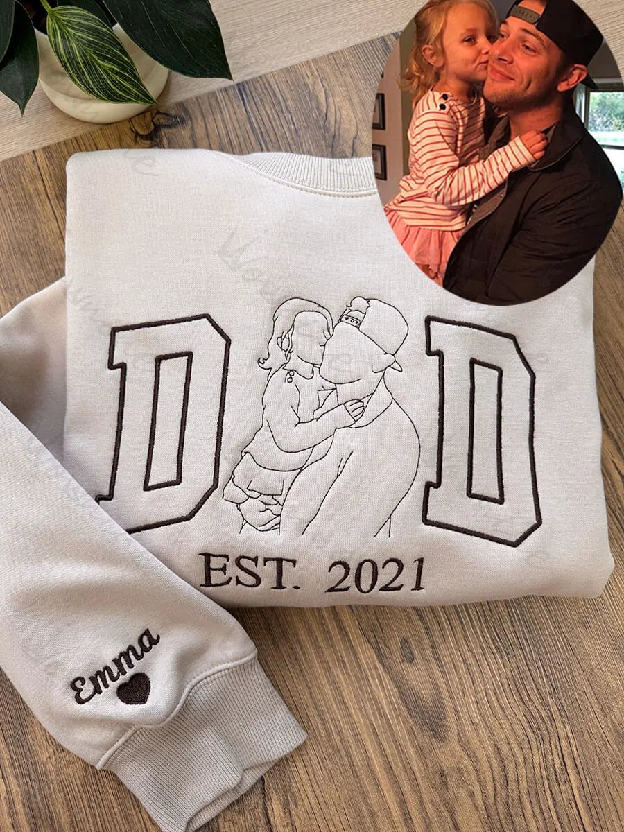 Custom Embroidered Daddy Sweatshirt with Kids Names on Sleeve