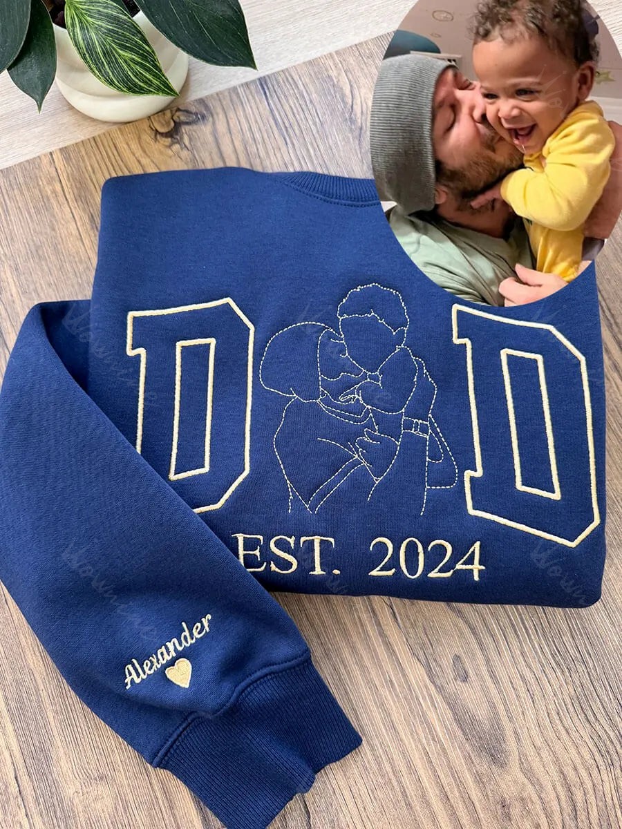 Custom Embroidered Daddy Sweatshirt with Kids Names on Sleeve