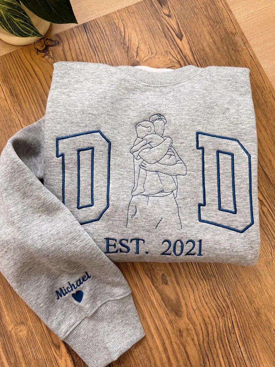 Custom Embroidered Daddy Sweatshirt with Kids Names on Sleeve