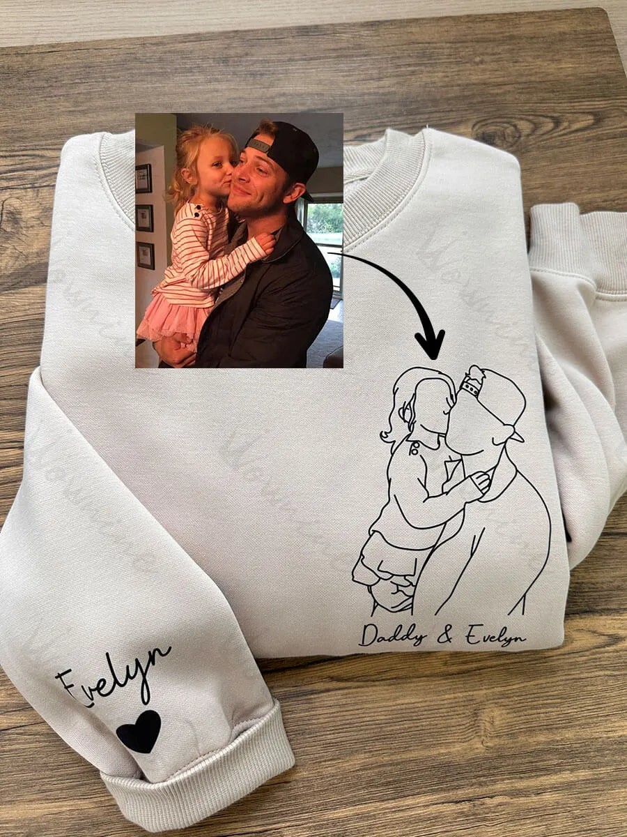 Dad Line Art Tribute Sweatshirt with Kid's Name on Sleeve 商品缩略图