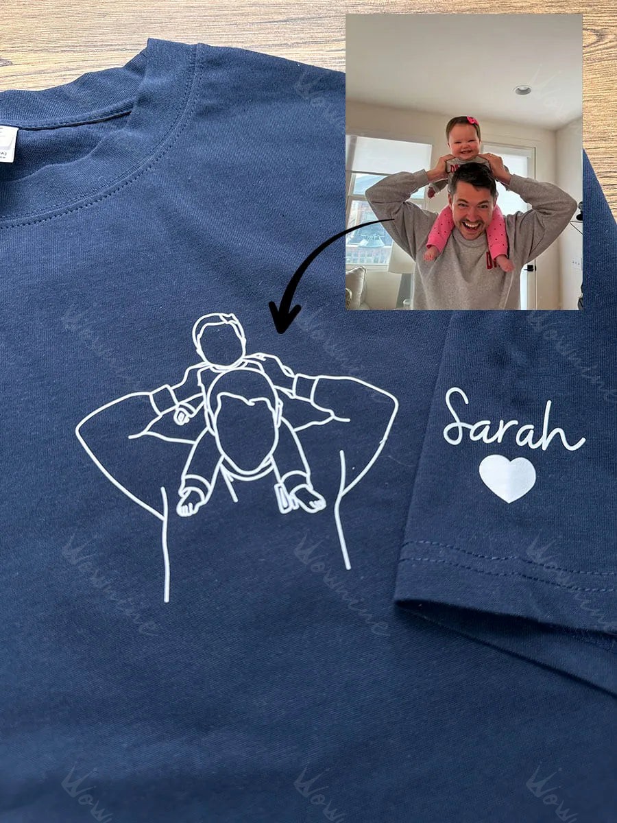 Dad Line Art Tribute Sweatshirt with Kid's Name on Sleeve