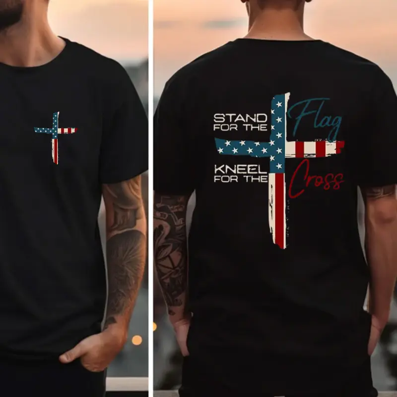 “Faith & Patriotism” Flag - Cross Graphic Tee | Christian Patriot Shirt