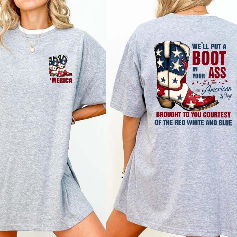 “American Cowboy Pride” Patriotic Boot Graphic Tee