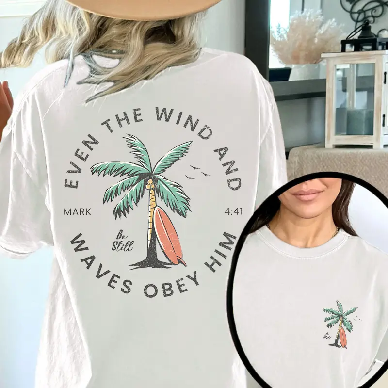 “Mark 4:41 Faith & Beach” Christian Retro Palm Tee