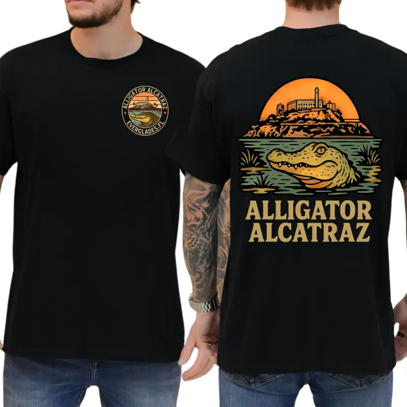 “Wild Mystery Mashup” Alligator Alcatraz Retro Tee