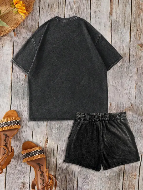 “Retro Rebel” Western Skull Graphic Tee & Shorts Set