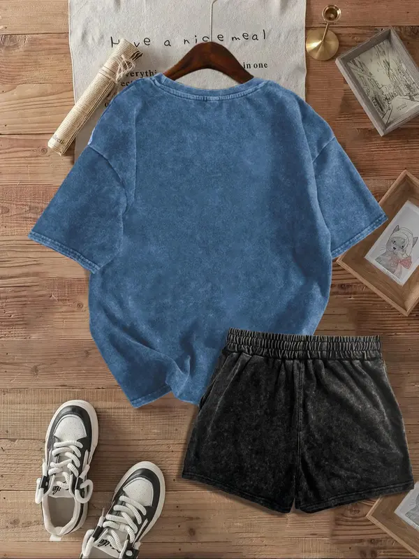 “Retro Rebel” Western Skull Graphic Tee & Shorts Set