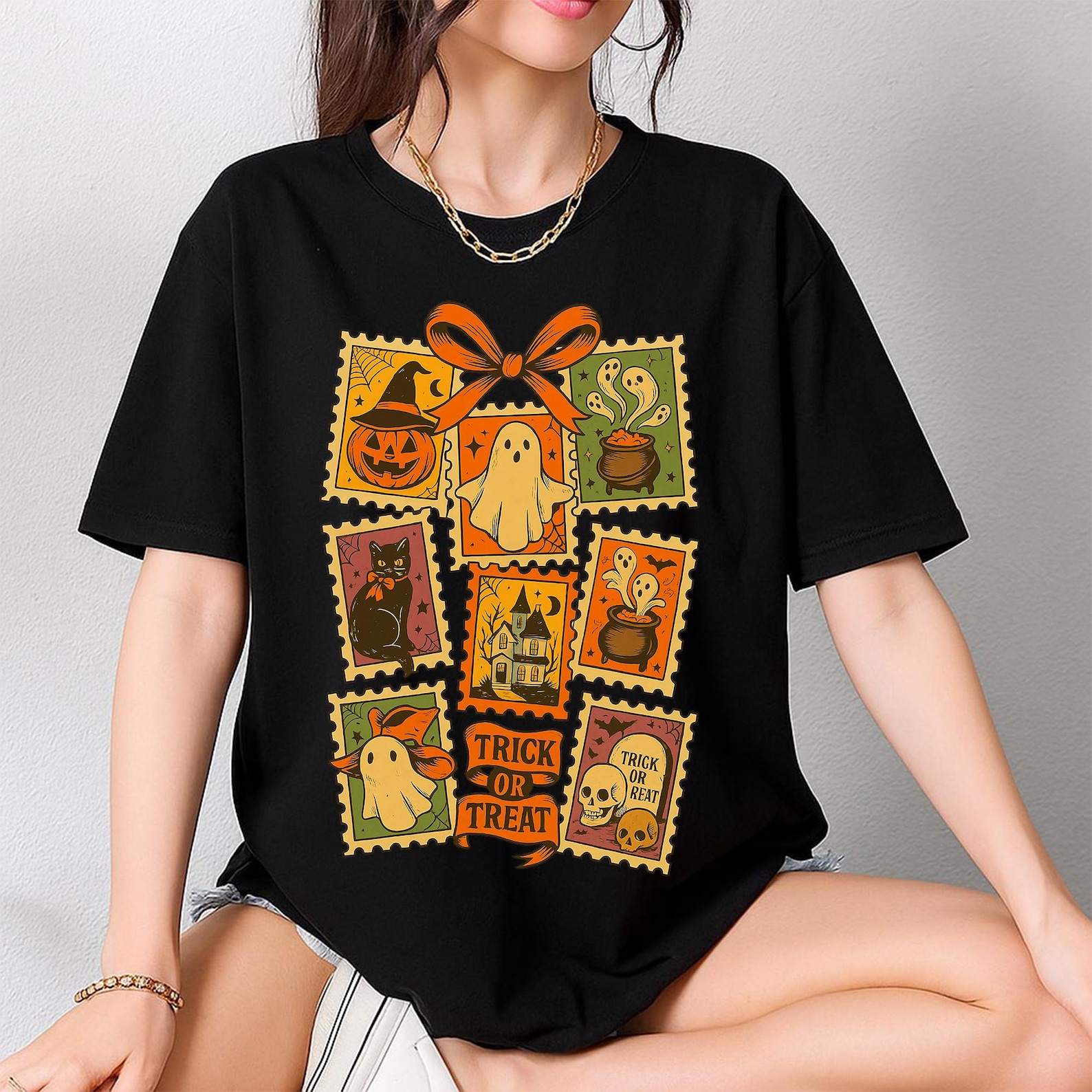 Vintage Halloween Cat Ghost Shirt