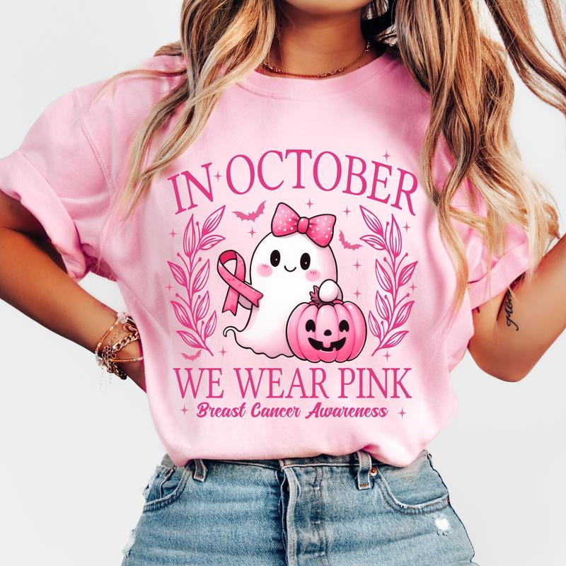 Pink Ribbon Halloween Breast Cancer Awareness Tee