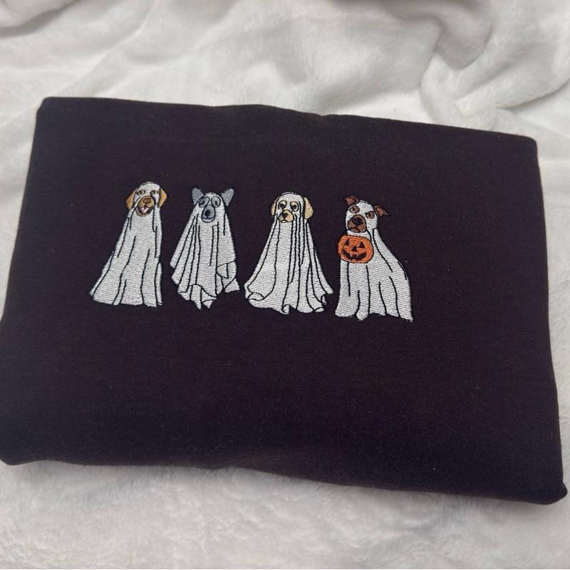 Embroidered Ghost Dogs Sweatshirt, Halloween dog sweatshirt