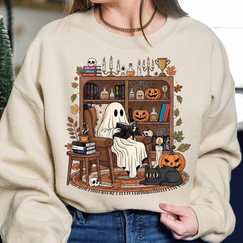 “Cozy Ghost Bookworm” Vintage Halloween Tee